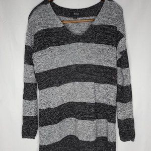 A.N.A Sweater Womens Medium Gray Striped V Neck Long Sleeve